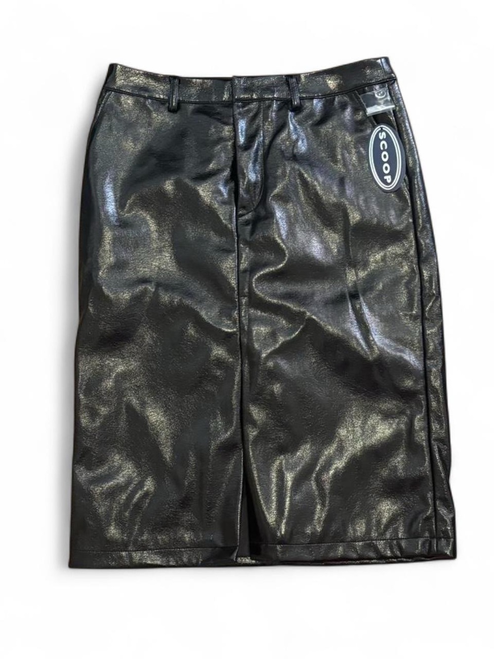Faux leather grunge midi skirt